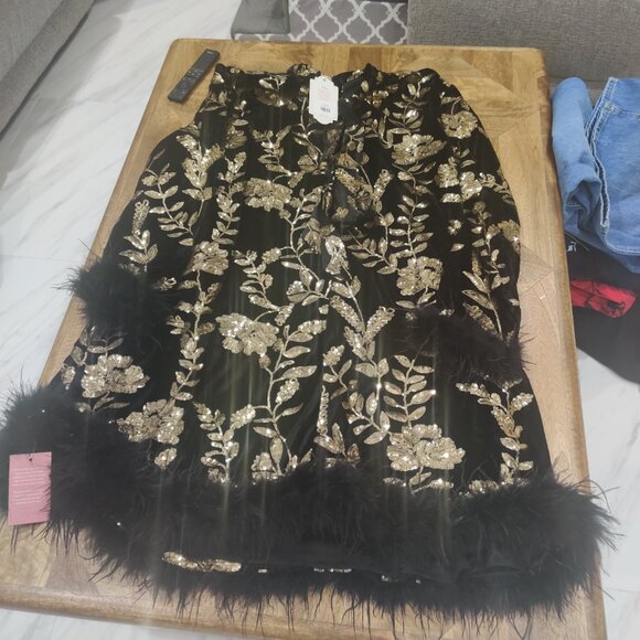 Ivy City feather trim velvet sequin dress size 2x New $698 - Picture 1 of 4